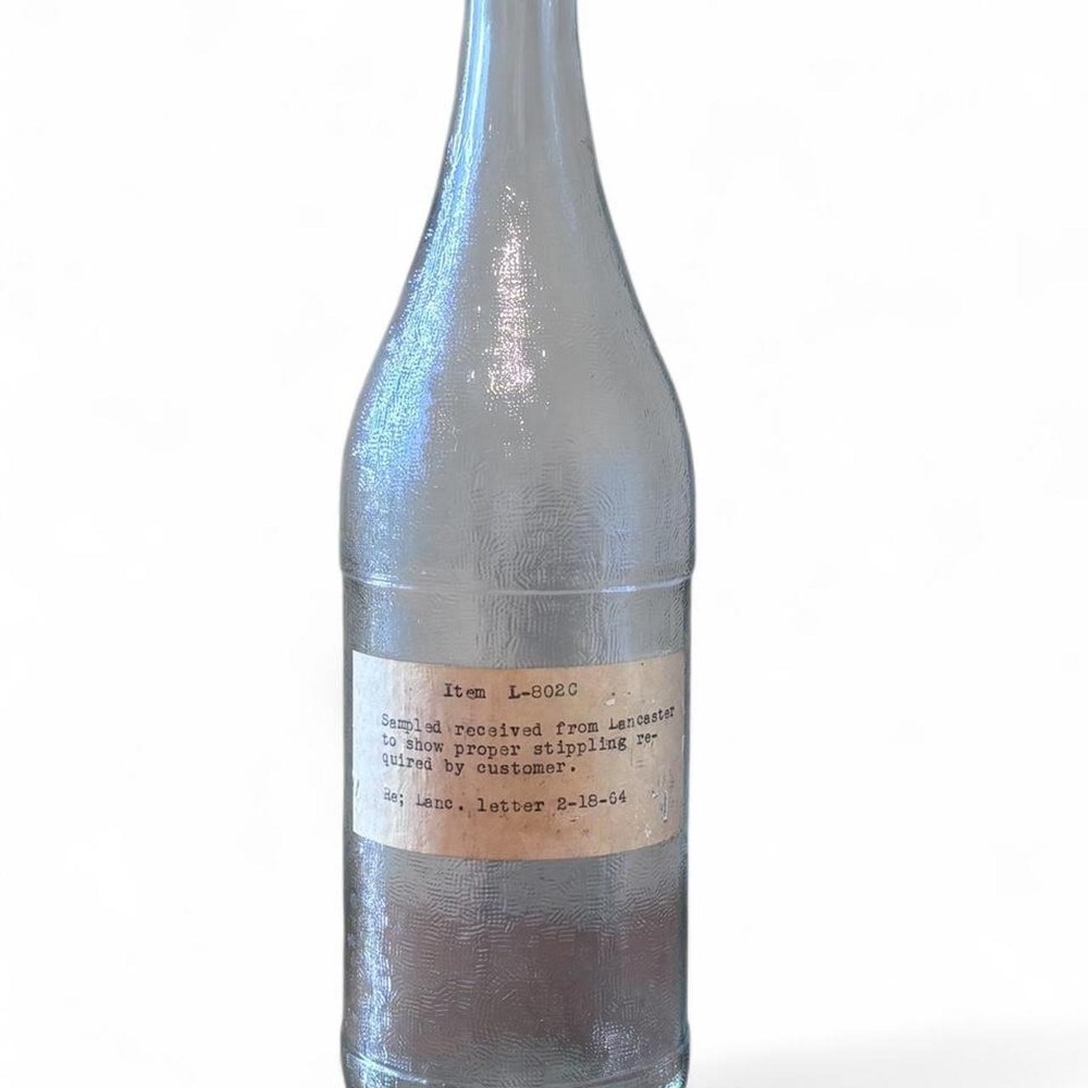 1964 Canada Dry Factory Sample Bottle Stippling Spec Archive Tag L-802C 11in